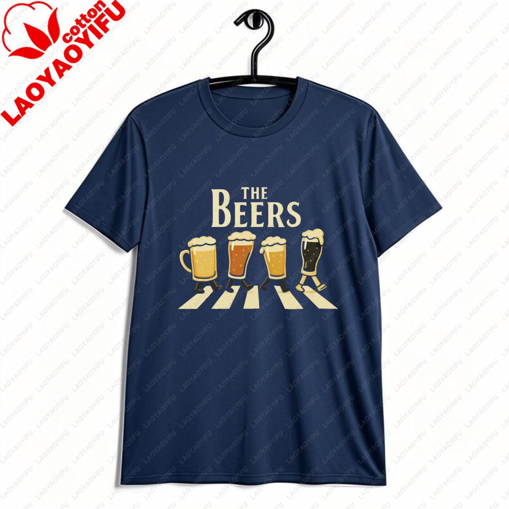 The Beers Road Parody Graphic Tshirt Funny The Beers Walking Beer Cup Print Tshirt Unisex Fashion Crewneck Cotton Short Sleeve