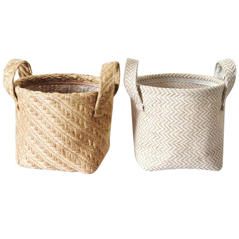 Household DIY Handmade Woven Pot Jute Cloth Simple Desktop Storage Basket Portable