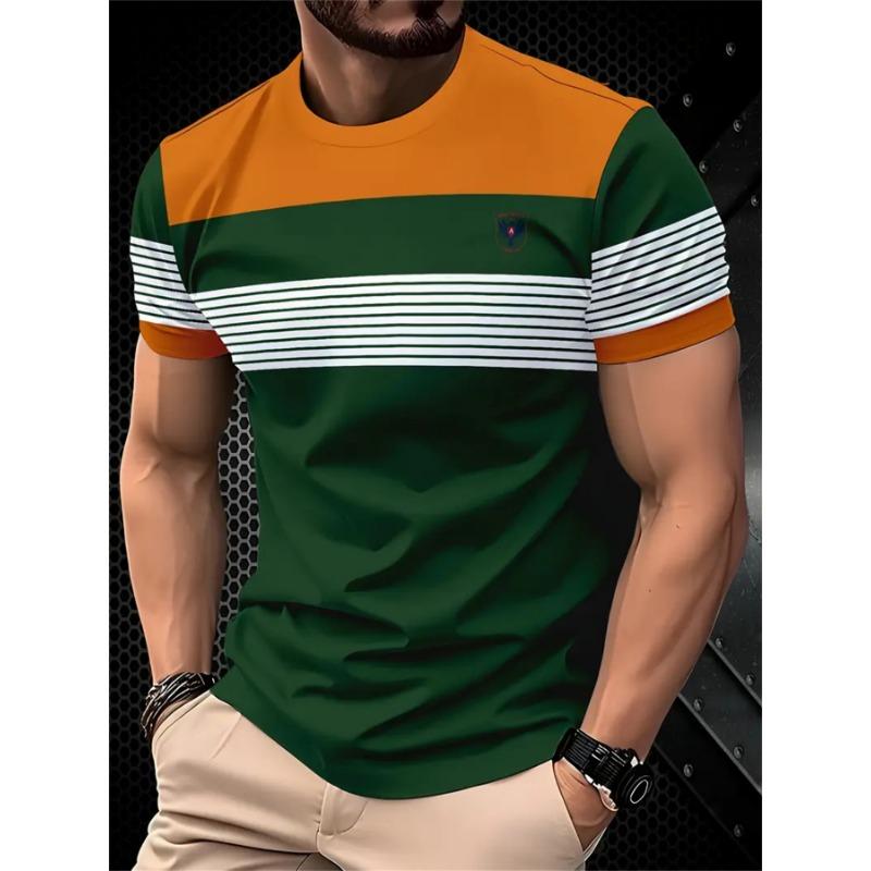 T-shirt Homme Mode Simple Rayé Imprimé Manches Courtes T-shirt Hauts Surdimensionnés Été Vêtements Décontractés Polyvalents Quotidien Homme