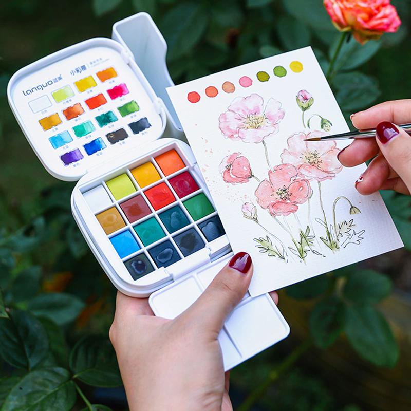 Languo Watercolor Palette Set 16 Colors Mini Portable Solid Watercolor Pigment Set Travel Paint Palette For Painting Writing
