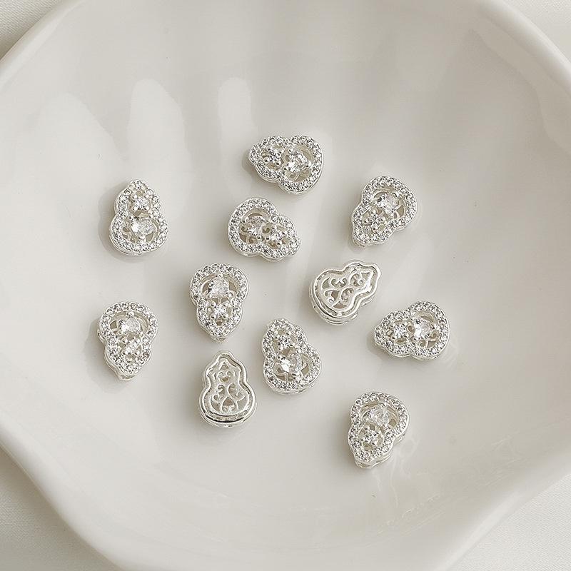 14K Gold Plated Zircon Gourd Spacer Beads & Four-Leaf Clover Crystal Necklace Bracelet DIY Jewelry Accessories