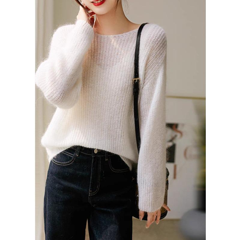 

Весна и осень Мягкий вязаный свитер Женские топы Модные свободные пуловеры с круглым вырезом Длинные рукава Женские свитера Элегантный офисный женский трикотаж 26407 One Size белый