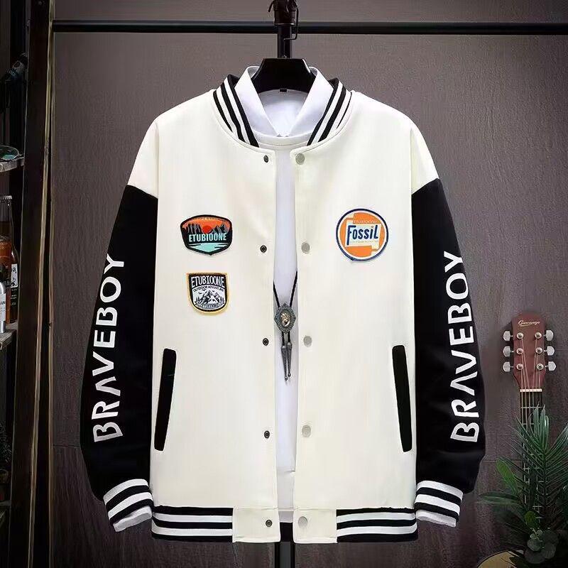 Men's Trendy Baseball Jacket - Spring & Fall, Youth Loose Fit, No Hood