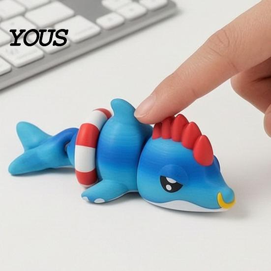 Artikuliertes Delfin-Spielzeug 3D-gedruckte Figur, Schwimmring Fidget Toy, Flexible Gelenke Dekoration für Rucksack Handtasche Geldbörse Anhänger Rucksäcke Anhänger