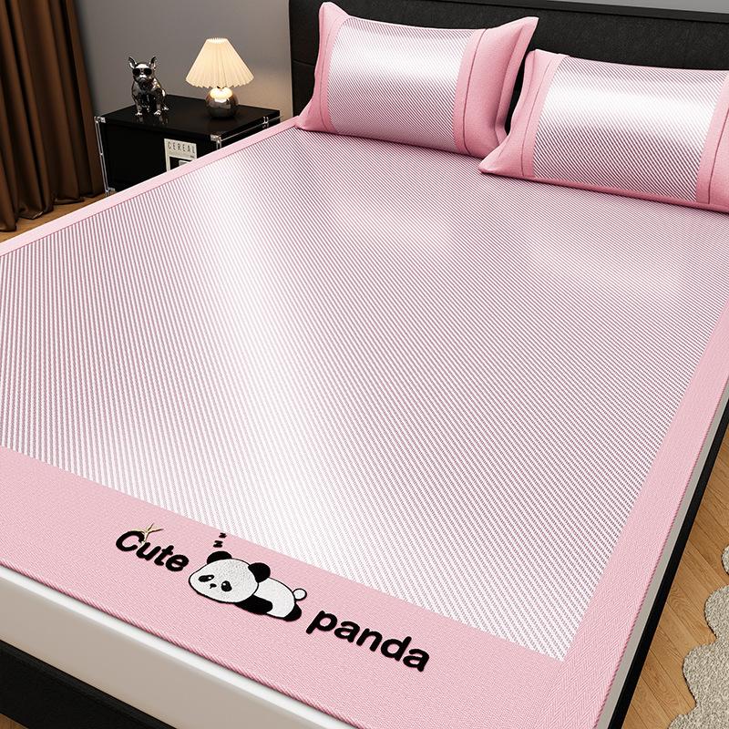 Machine Washable 3-Piece Ice Silk Cooling Mat Set with 2 Pillowcases, Breathable Summer Bed Sheet for Home Dorm, Soft Fitted Sheet