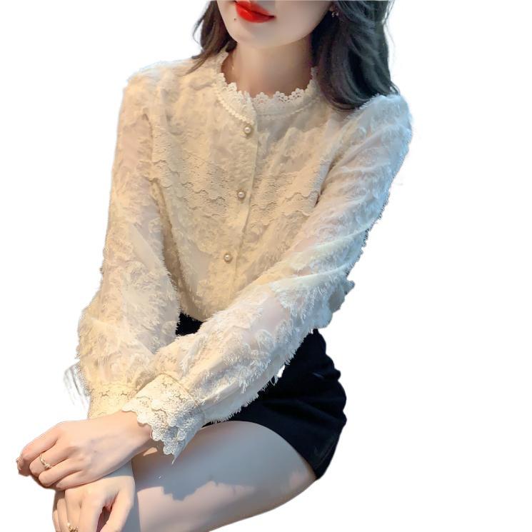 2025 Autumn Velvet Lace Stand Collar Shirt for Women