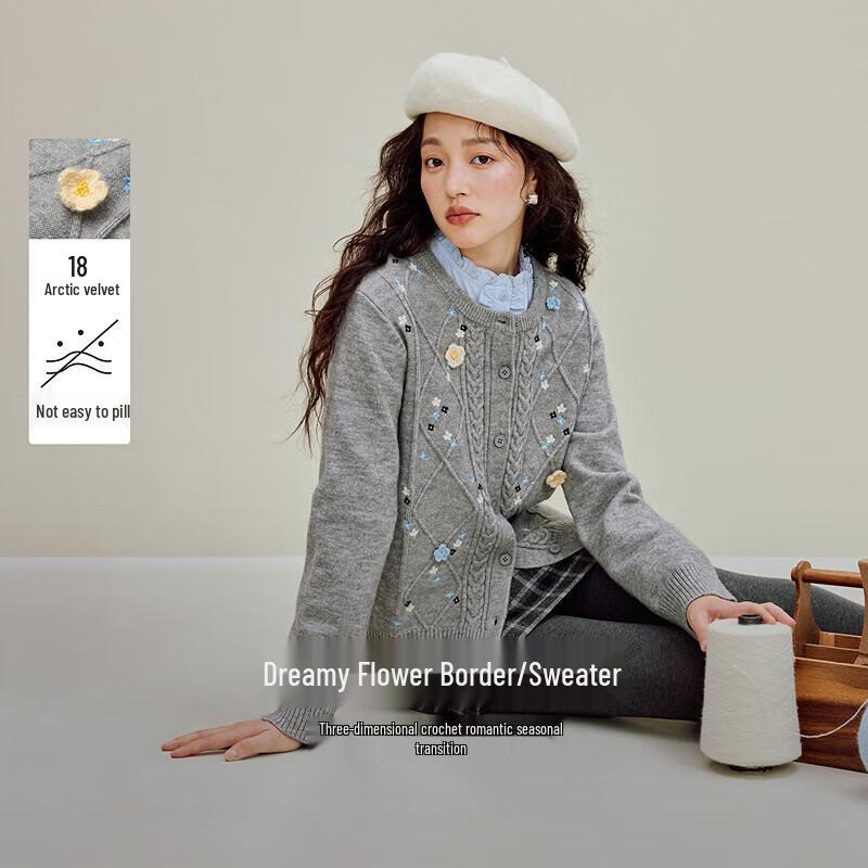 

Yinman Women s Cable Knit Embroidered Floral Cardigan Sweater M