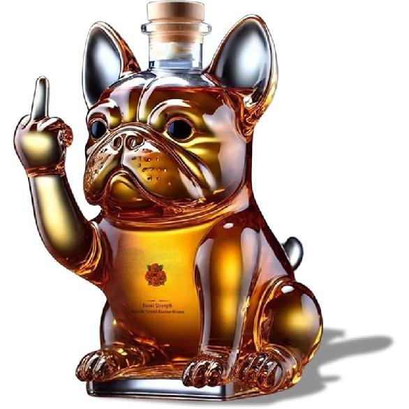 French Bulldog Whiskey Decanter, Decorative Liquor Bottle Holder, 300ML Capacity Glass Decanter, Multi-Purpose Beverage Container, for Men Dad Home Style A