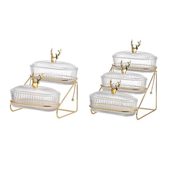 3-Tier Dried Fruit Display Tray with Nut Stand Stylish Elk Lid Sturdy Plastic Iron Frame
