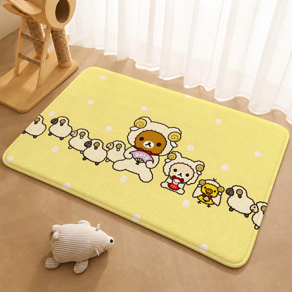 R-Rilakkuma Anime Floor Mat Floor Mat Soft Flannel Non-Slip Door Rug for Living Room