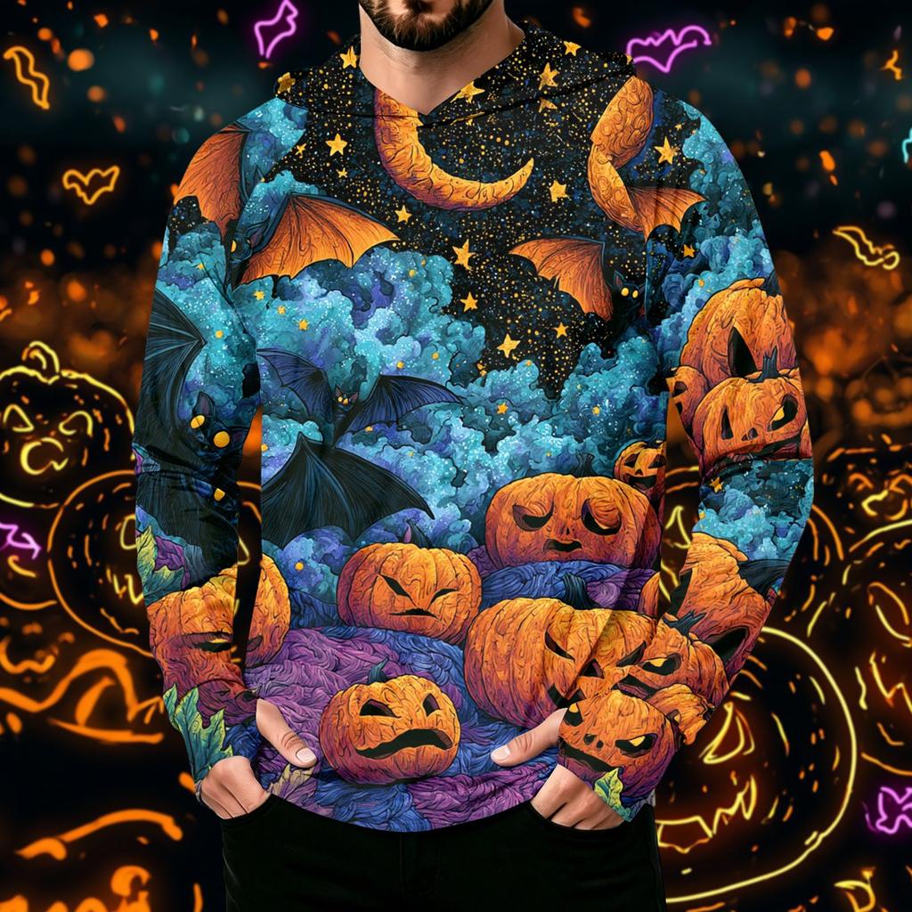 Men's Long Sleeve Hoodie with Sun Halloween Print Pullover