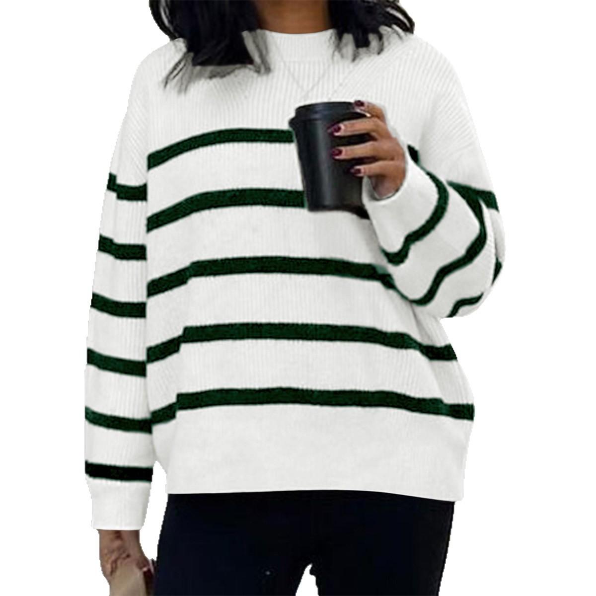 

Casual Striped Woolen Long-sleeved Top Sweater for Women 2025 Autumn and Winter S білий