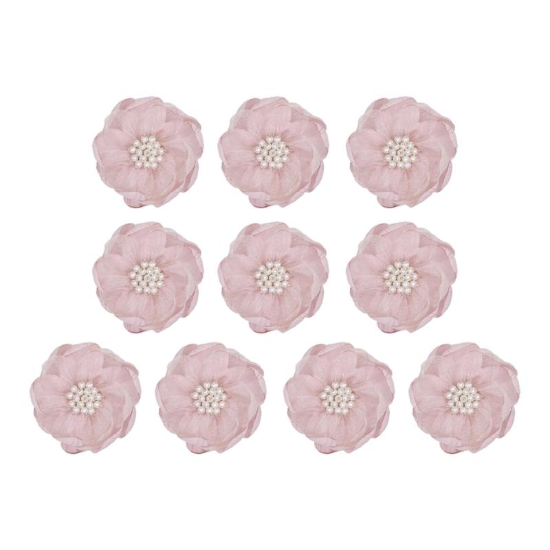 Fabric Flower Appliques with Layered Construction and Center Clusters, Set of Ten for Garments, Hair Accessories and Crafts