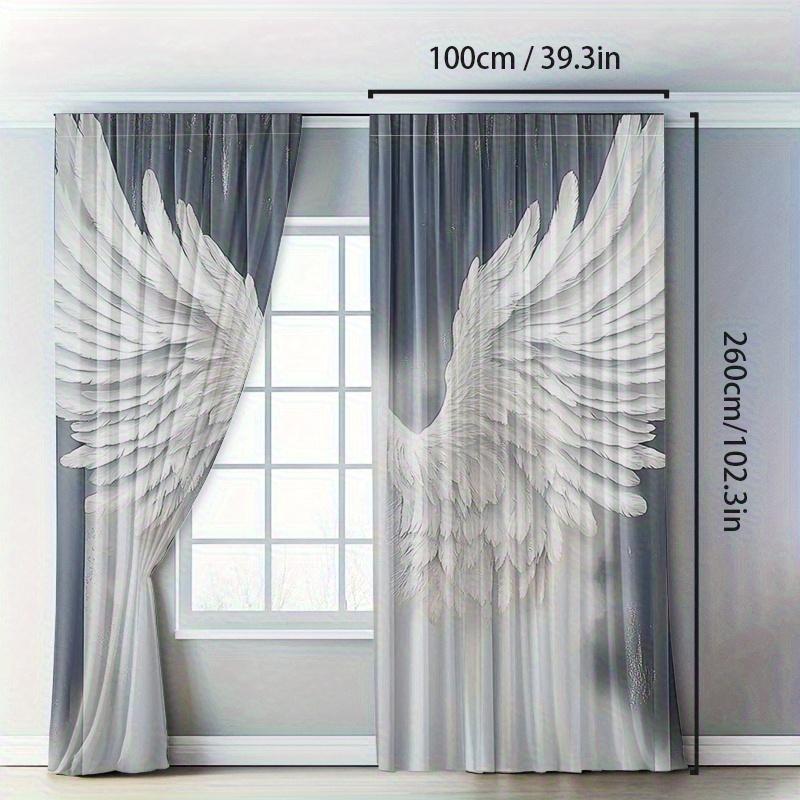 2pcs Angel Wings Print Curtains with Rod Pocket – for Living Room   Bedroom & Office Decor