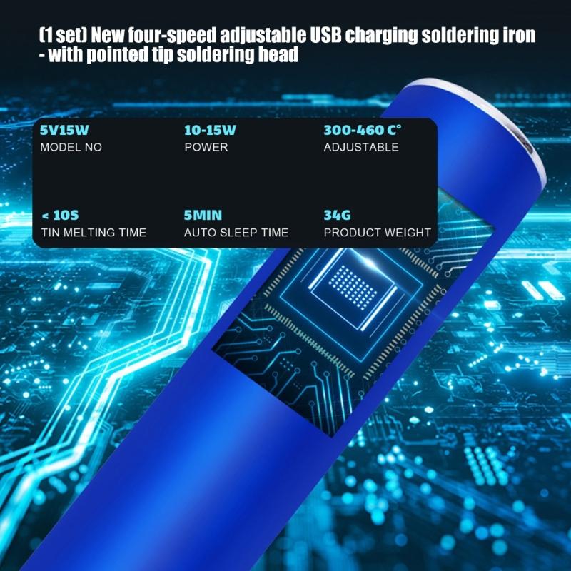 Comfortable Wooden Handle Soldering Iron Featuring Four Gear Temperature Control USB Charging Rapid Heating Lightweight Design