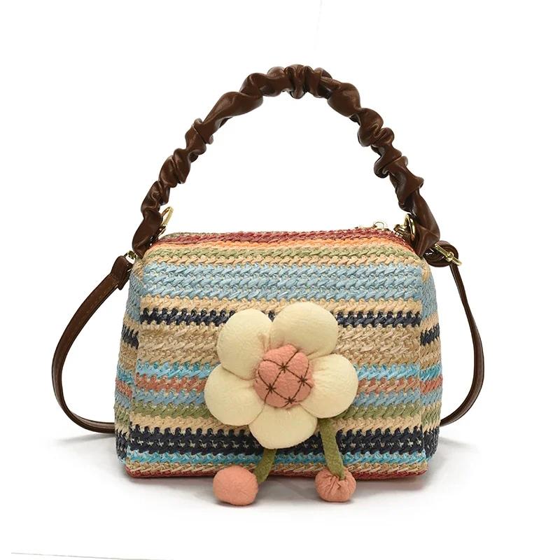2026 New Summer Advanced Sense Flower Large Capacity Handbags Fashi Versatile Weave Delicate Commute Women's Crossbody Bag