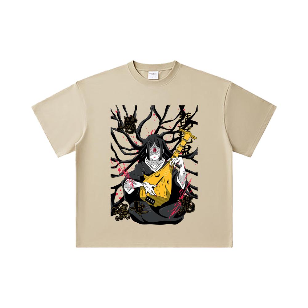 260 GSM Double Yarn 32 Count 100% Cotton Demon Slayer V54 Nakime Print Unisex Heavy Cotton T Shirt