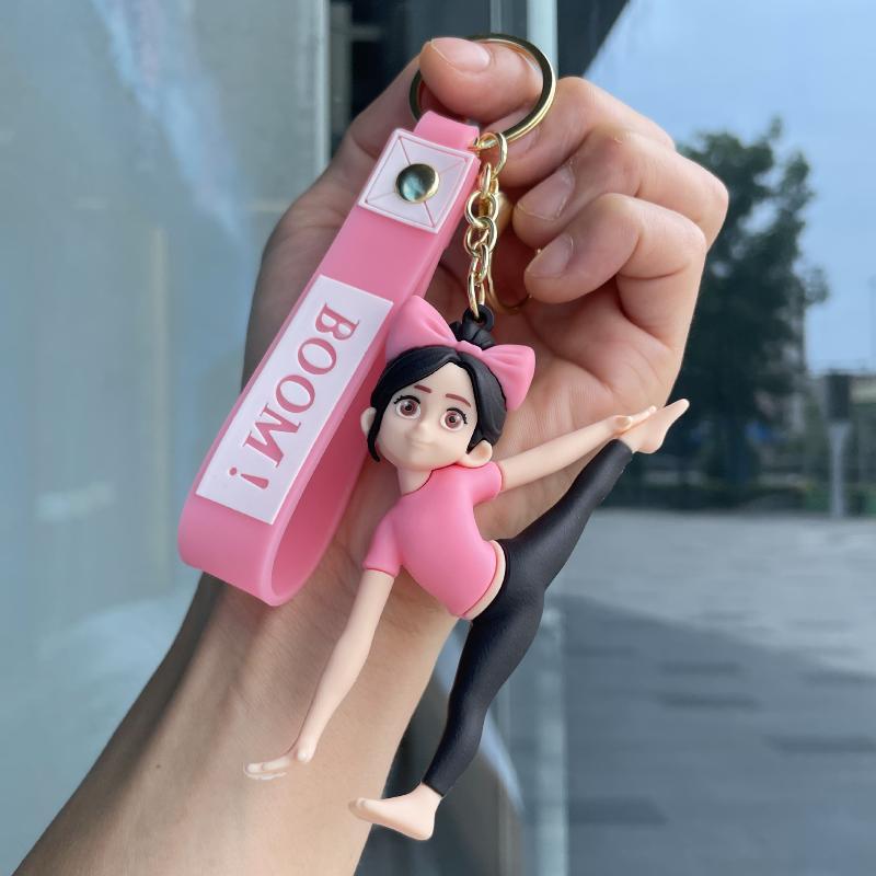 Cute Yoga Girl Silicone Keychain Adorable Cartoon Yoga Girl Design Key Holder Cute Pendant for Purse Ideal Gift for Teen Girls