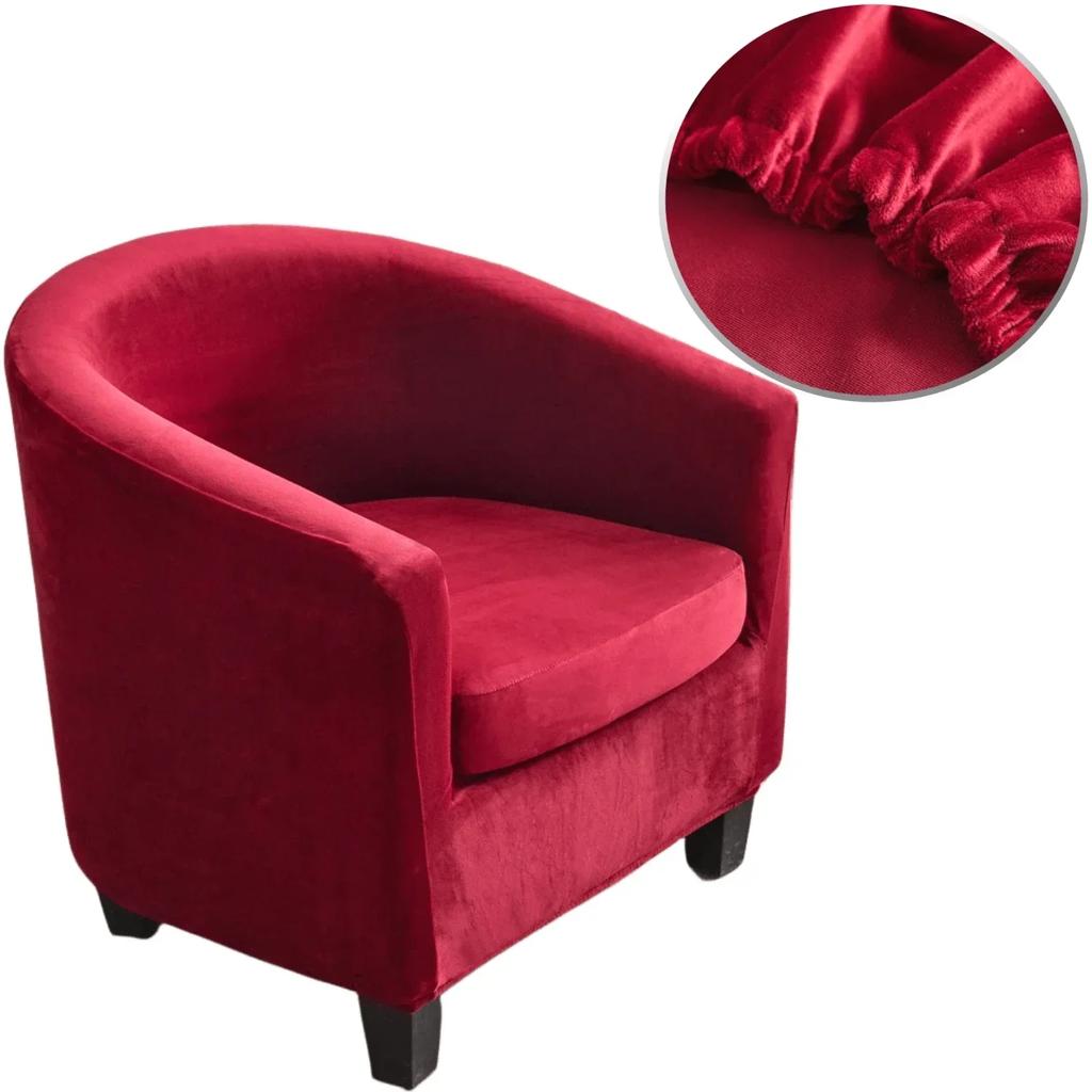 Plush Velvet Tub Chair Covers Club Chair Slipcover Cushion Cover 2-Piece Stretch Soft Washable Armchair Sofa Furniture Protector