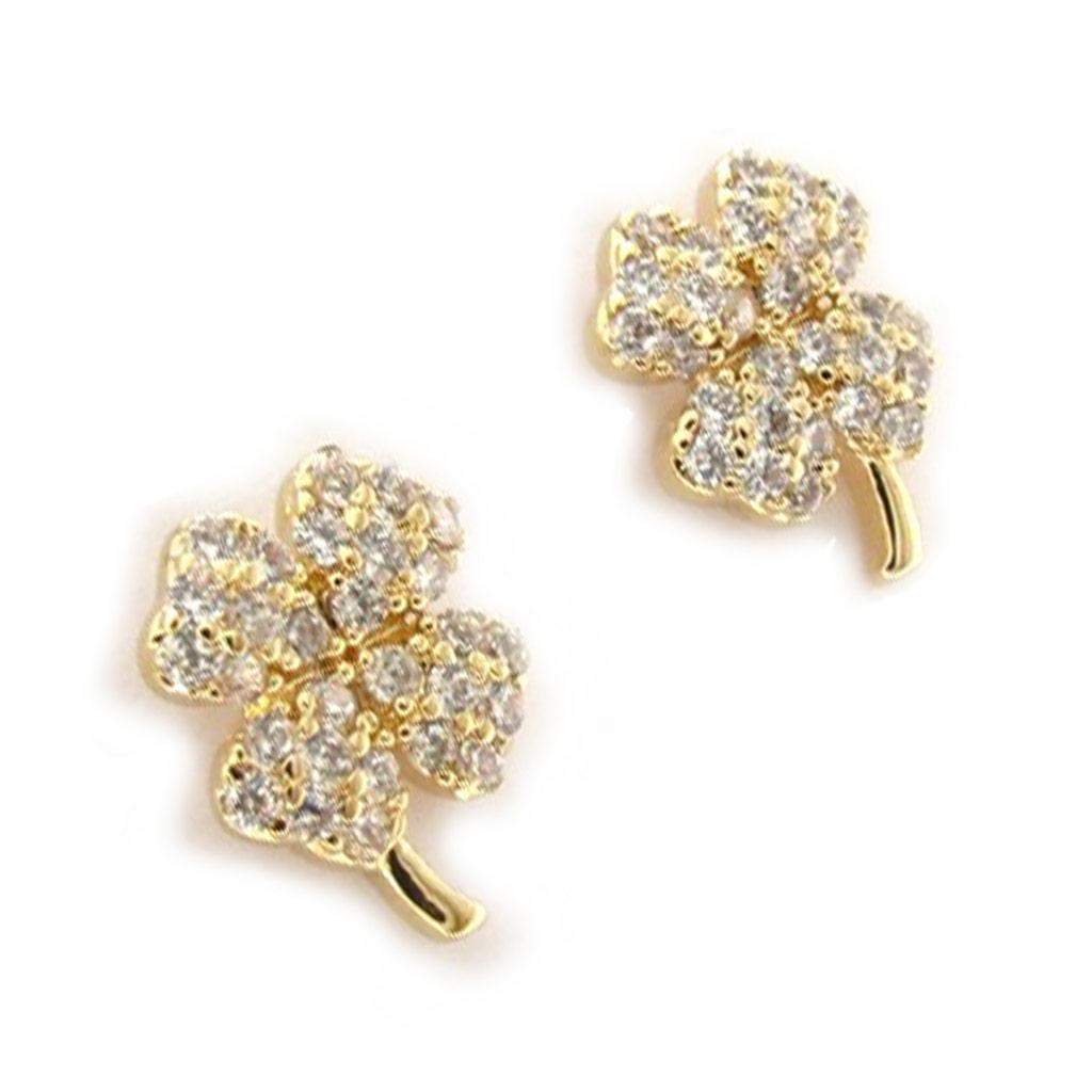 Les Trésors De Lily [K6652] - Cercei placati cu aur '4 Leaf Clover', aur alb - 14x10 mm