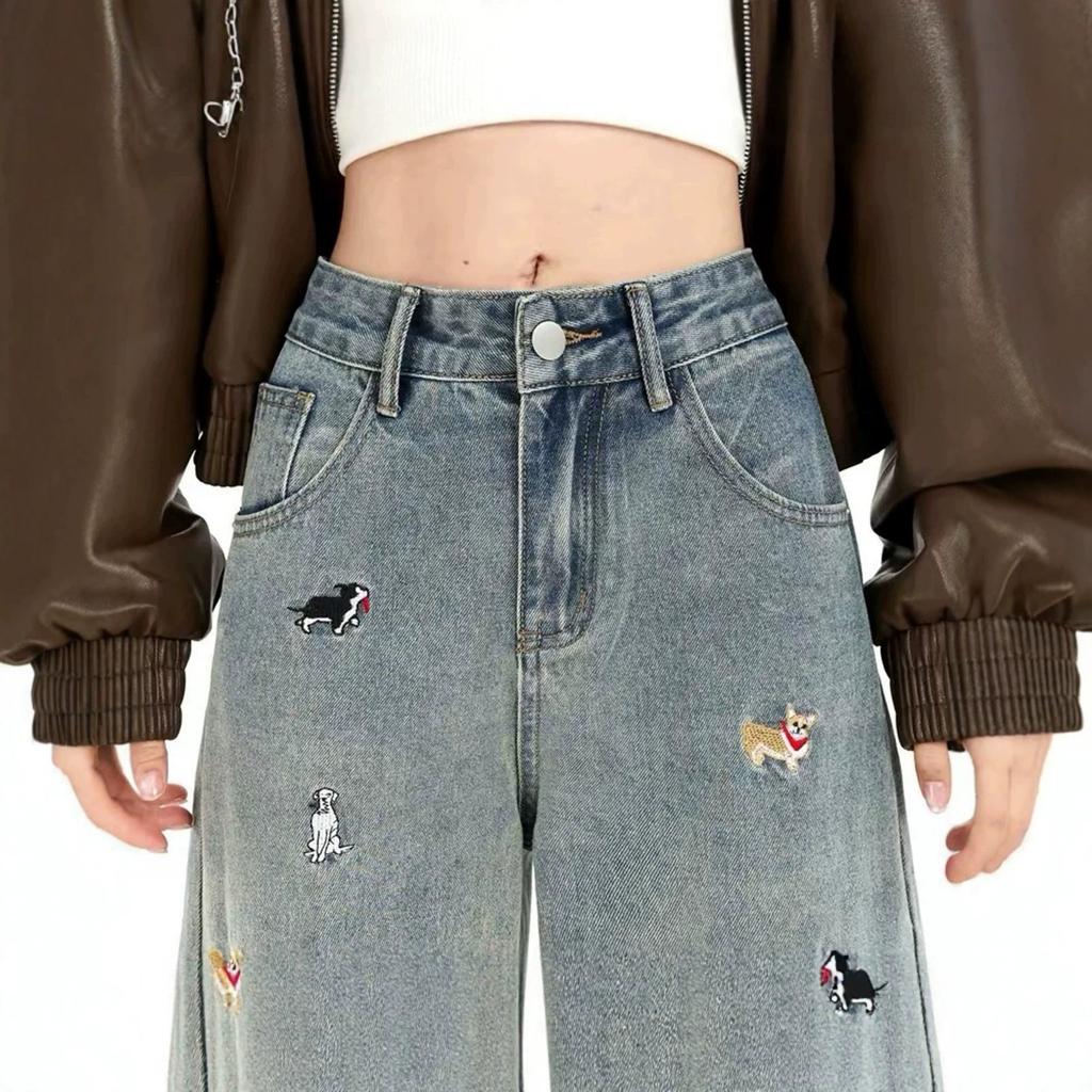 Women Straight Leg Denim Jeans Casual Solid Color Cotton Blend High Waist Daily Streetwear Long Pants
