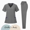 Elastic V-Neck Short Sleeve Scrub Suit for Dental Clinic, Salon, or Nurse Uniform