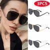 3pcs Oval Pilot Sunglasses Double Bridge Goggles Women Retro Trend Outdoor Metal Sun Glasses High Quality Classic UV400 Unisex