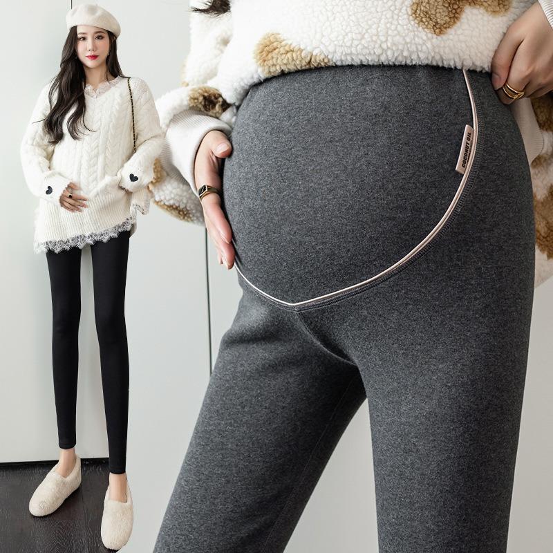 Real shot new maternity pants winter velvet outer wear fashion leggings autumn and winter thickened elastic warm elastic high waist
