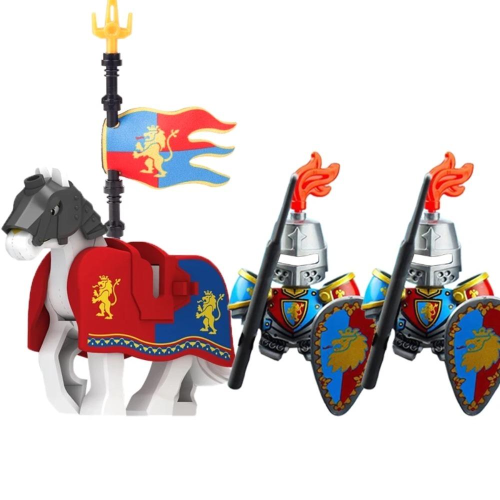 Mittelalterliche Burgsoldaten Actionfiguren Baustein Drache Anime Ritter Zubehör Kriegspferd Miliz Helm Schild Spielzeug Geschenk B15