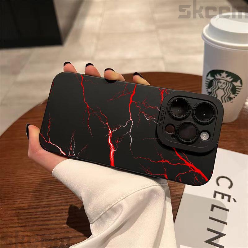 Cool Red Lightning Printed Phone Case For iPhone 16 16E 15 14 13 12 11 Pro Max 7 8 Plus X XR XS Matte Shockproof Silicone Cover
