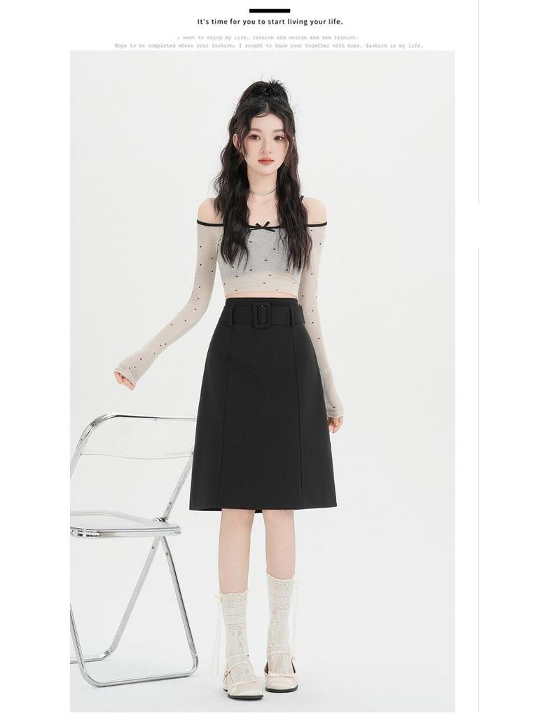 Elegant Gray High-End Midi Skirt: Women's Slim-Fit A-Line for Spring/Summer