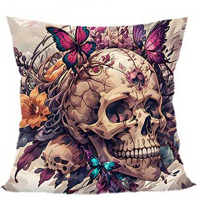 Heimdeko Schädel & Schmetterling Blumenmuster Kissenbezug Muster Kissenbezug Geeignet für Sofa Schlafzimmer Auto Kissenbezug