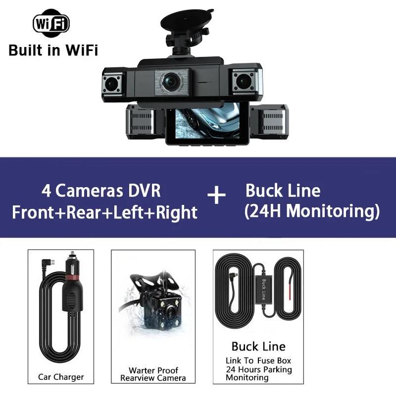 1080P Quad Dash Cam, 4-Channel 4-Screen Display, WiFi, Phone Sync, Rear View, Night Vision, Wide Angle