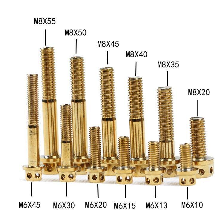 304 Stainless Steel M6/M8 Burnt Titanium Gold Electroplated Iridescent Hex Flange Cap Screws for Electric Motorcycles