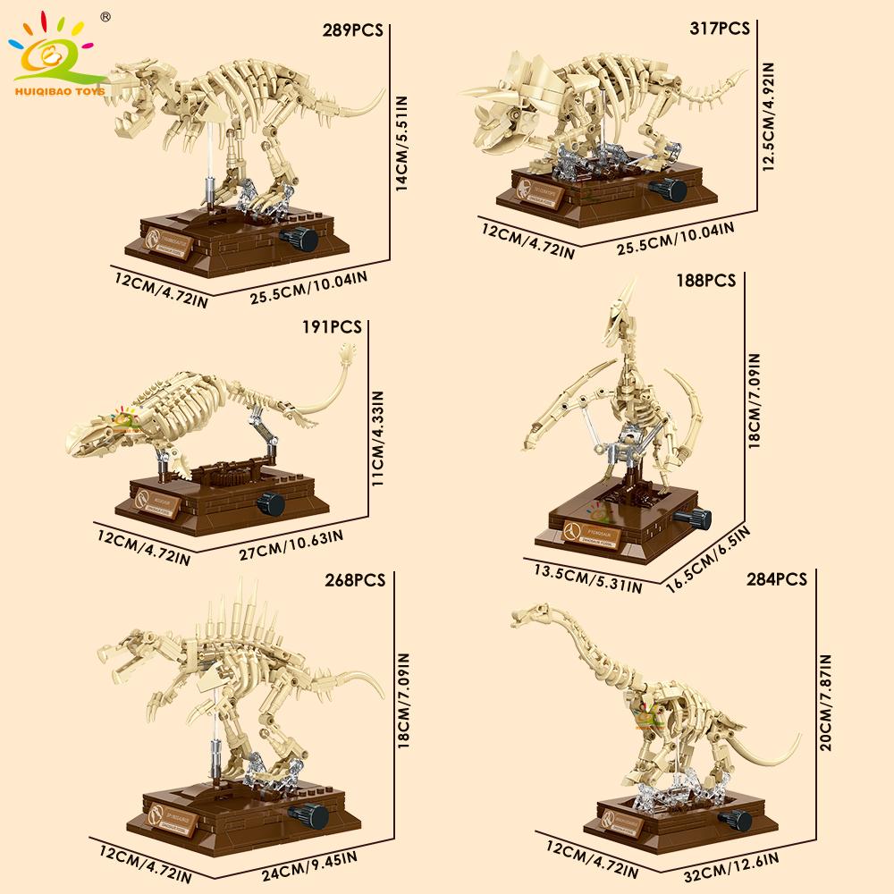 HUIQIBAO Dinosaurierskelett Fossil Modell Bausteine Triceratops Velociraptor Dino Jurassic Serie Steine für Kinder Spielzeug