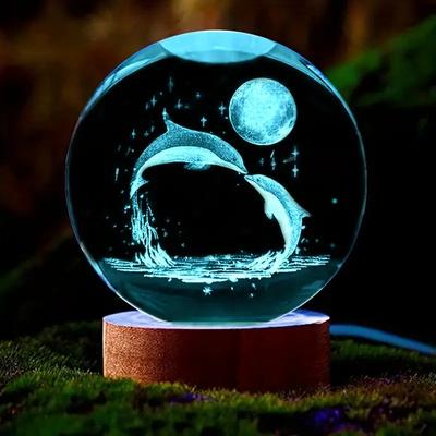 3D Dolphin Moon Crystal Ball Birthday Gift Crystal Ball Decoration