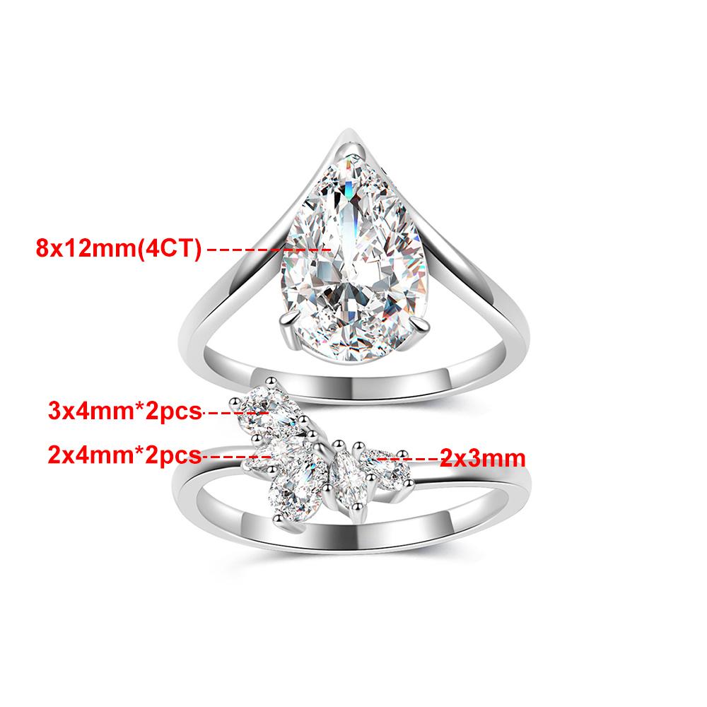 4Carat Pear Cut Full Moissanite Diamond Rings for Women   CopperStackable Engagement Ring Wedding Bands Jewelry Gift