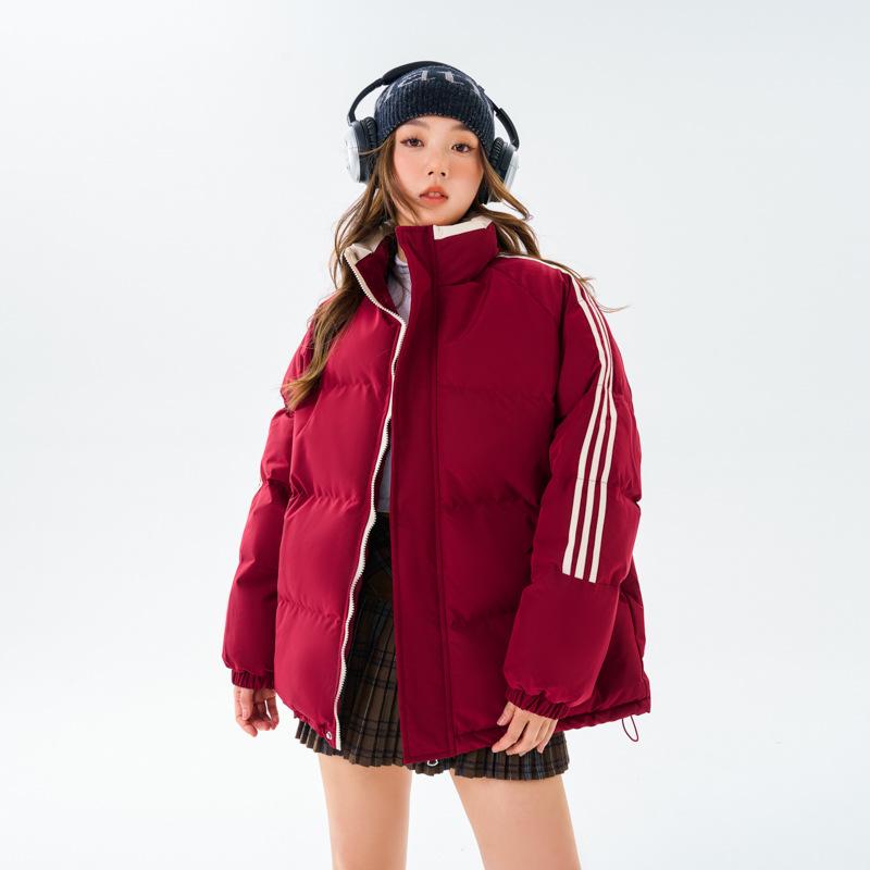 Cotton Clothing Men and Women Paragraph Winter Stand-up Collar Loose Cotton Jacket Thickened Couple Models Striped Bread Clothing Cotton Jacket