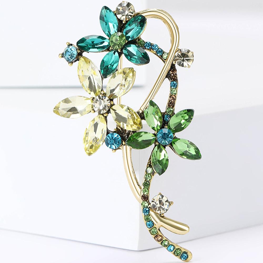 

Женская брошь-цветок в виде кристалла, винтажные броши со стразами, свадебные подарки на лацкан зелёный