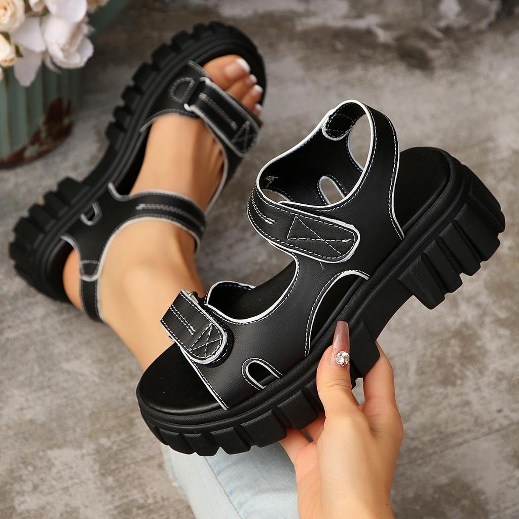 European and American Velcro Sandals 2025 Summer New Large Size Platform Sandals Foreign Trade Explosion Round Head Sandals Women