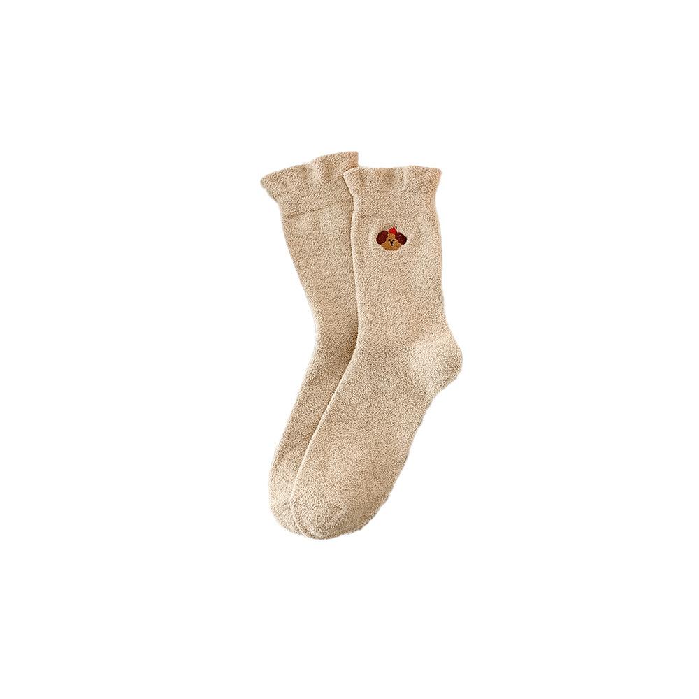 Female Autumn and Winter Plus Velvet and Thick Warm Embroidery Lace Lovely Tube Pile Socks