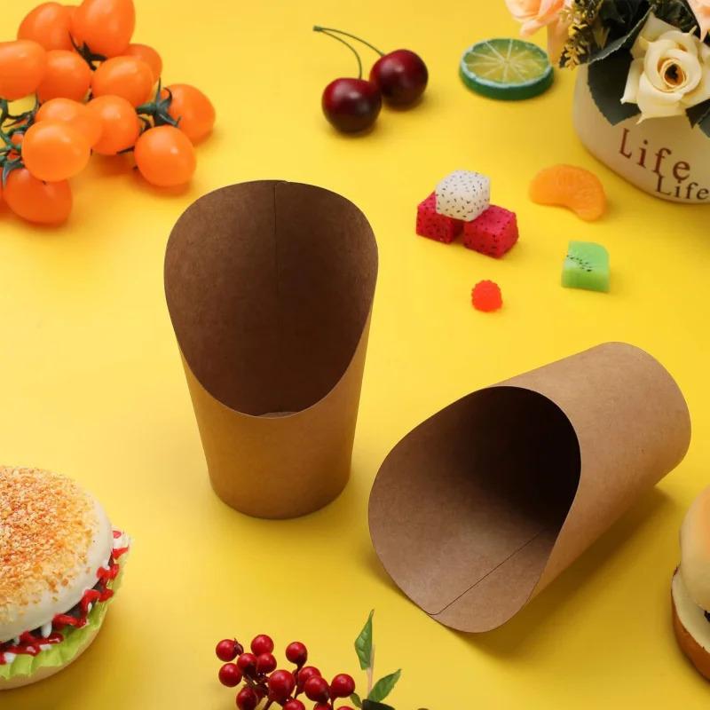 100pcs/50pcs Disposable Egg Cub Cup Slant Mouth Fried Chicken Cup Kraft Paper Chicken Rice Flower Ice Cream Egg Cub Paper Cup