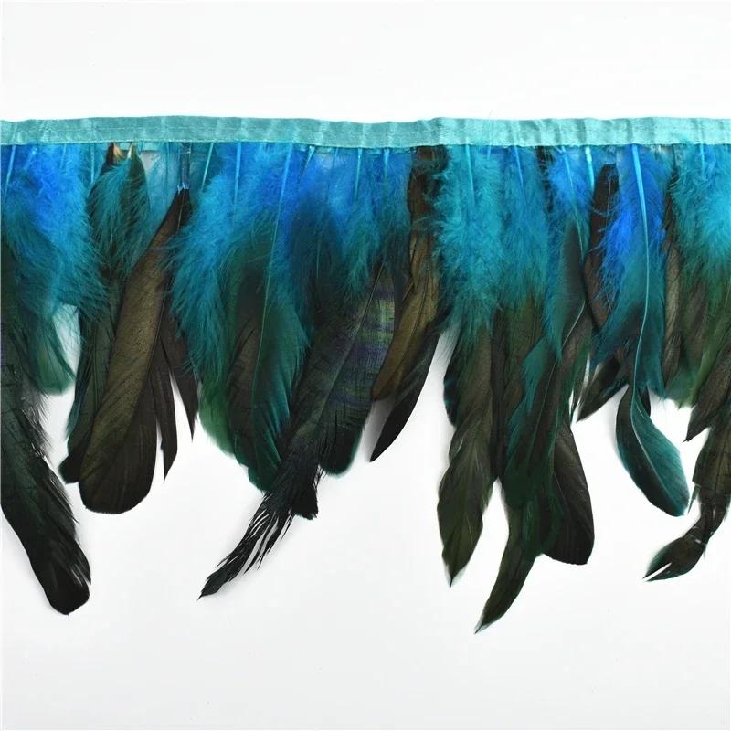 10Meters Rooster Feathers Tassel Fringe Trim On Tape Chicken Black Natural Pheasant Feather for Clothes Carnival Ribbon Sewing
