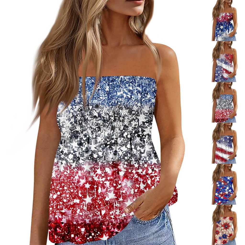 Summer Tube Tops For Women,Cute Sexy Off Shoulder Print Sleeveless T-Shirt