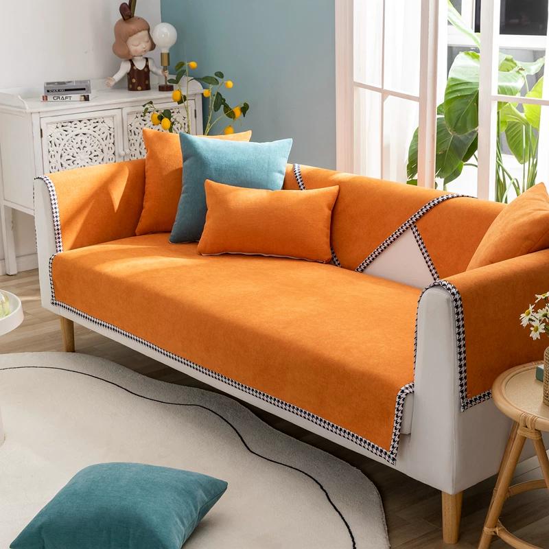 Herringbone Chenille Sofa Cushion Covers Anti-Cat Scratch Non-Slip Winter Couch Protector Cover for Sofa Living Room 1 Piece