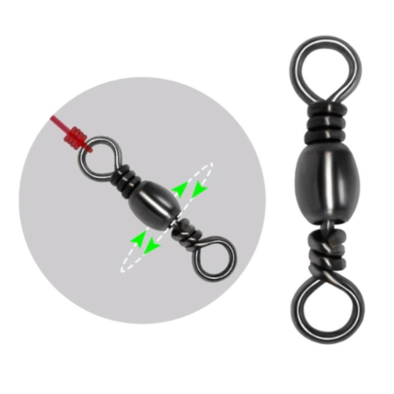 200Pcs Carbon Steel Swivels Fishing Line Connector Fishing Barrels Swivels Rolling Balls Bearing Fishing Swivels Enduring