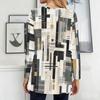 Women Plus Size Round Neck Long Sleeve Printed Blue White Loose Longline T Shirt With Pockets