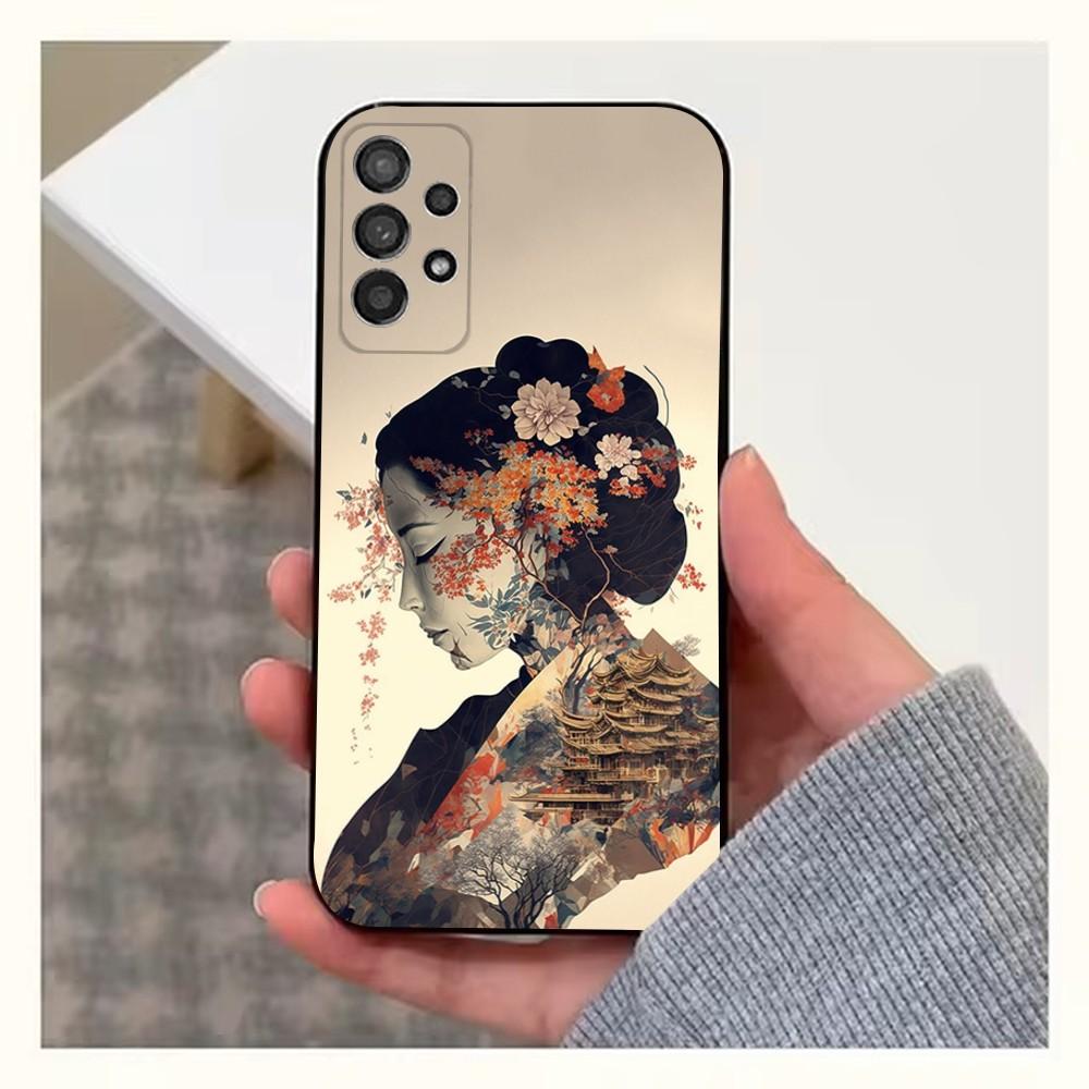 Japanese Geisha W-Woman Phone Case For Samsung S25,S24,S23,S22,S20,S21,S10,Ultra,Plus,Lite,FE,Soft Silicone Black Cover
