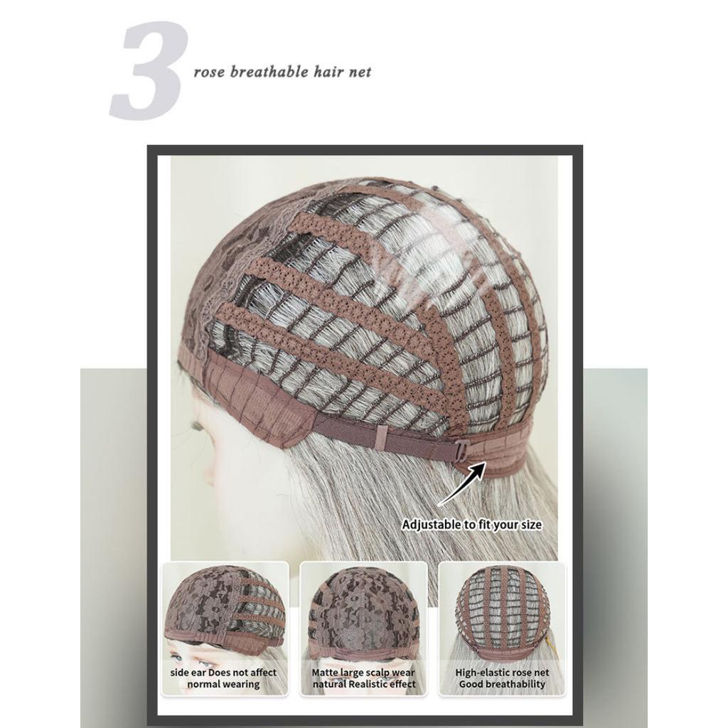 New Ladies Wig Simulation Wig 65cm Hair Gray Wig Big Wave Wig Full Headgear Rose Hair Net Headdress Beauty Decoration Wig