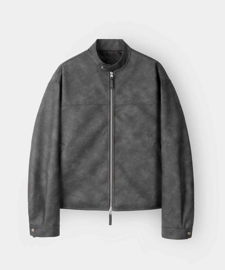 Indust Washed Leather Biker Jacket_Charcoal